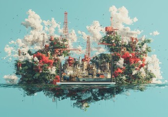 Obraz premium Advanced future technologies will help calculate the ideal drilling time for oil and gas wells, while also using wellbore stocks and gallograms to ensure accident-free drilling operations