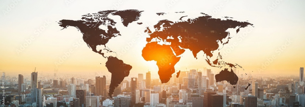 Aufkleber a modern cityscape is used as the background to illustrate globe global's concept of business techno