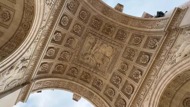 Triumphal Arch of the Carousel seen from below in Paris, France