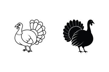 Thanksgiving Turkey Illustrations Line Art and Silhouette Designs