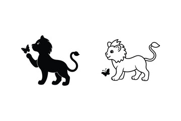 Cute Lion Cubs, Butterfly Friends, Black and White Designs