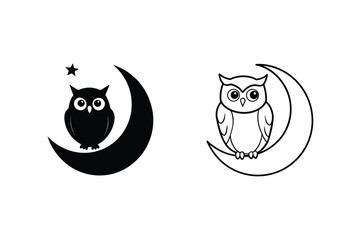Nocturnal Owl Moon Designs Silhouettes, Line Art, and Stars