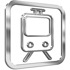 Train Station 3D icon with silver metallic effect in a square with modern design