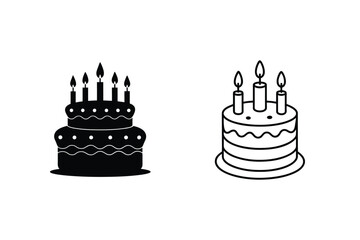 Birthday Cake Icons Two Tiered and Single Tiered Designs with Candles