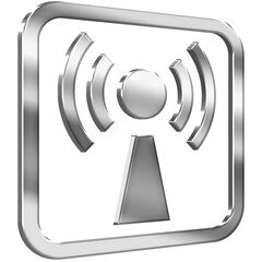 Wifi Signal 3D icon with silver metallic effect in a square with modern design