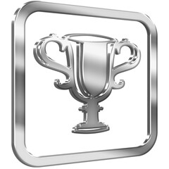 Trophy Award 3D icon with silver metallic effect in a square with modern design
