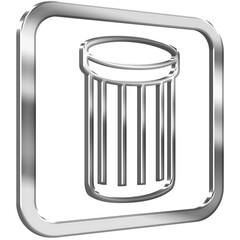 Trash Can 3D icon with silver metallic effect in a square with modern design