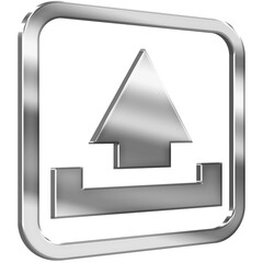 Upload 3D icon with silver metallic effect in a square with modern design