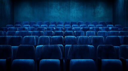 Naklejka premium Empty theater seats, waiting for movie, dark blue room
