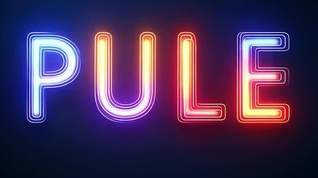 Colorful neon PULE text glows against a dark backdrop, vibrant and bright, shining in red, orange, and blue
