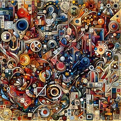 Abstraction with circles and lines of color in Dadapop style.