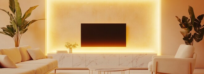 Interior design featuring modern furniture and ambient lighting decor