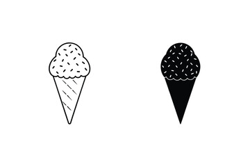 Ice Cream Cone Icons Line Art, Black, Sweet Treat, Dessert, Summer