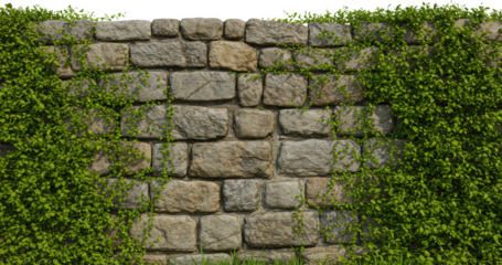 Stone Wall Covered with Lush Green Vines Nature Texture Background