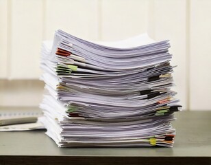 机の上に山のように積み重ねられた書類