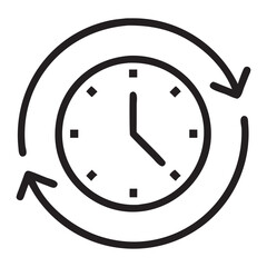 Time loop icon, symbolizing cyclical processes., Time cycles, in line design. Time cycles, repetition, time loop, cycle icon, periodic, clock cycle, recurring on white background vector