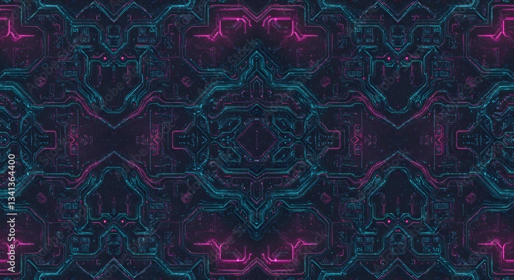 Poster abstract digital circuit board pattern background with neon glowing lights