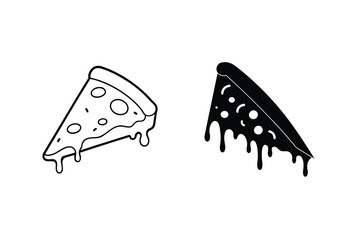 Delicious Pizza Slice Icons Melted Cheese, Line Art, Food Graphics