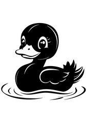 Fototapeta premium Black and white vector duck illustration. Bird character, wild animal, design. Line art for tattoo, logo, engraving, laser cutting, and design projects.