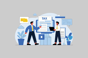 Man and woman themselves write information into document,  people filling tax form, can use for,