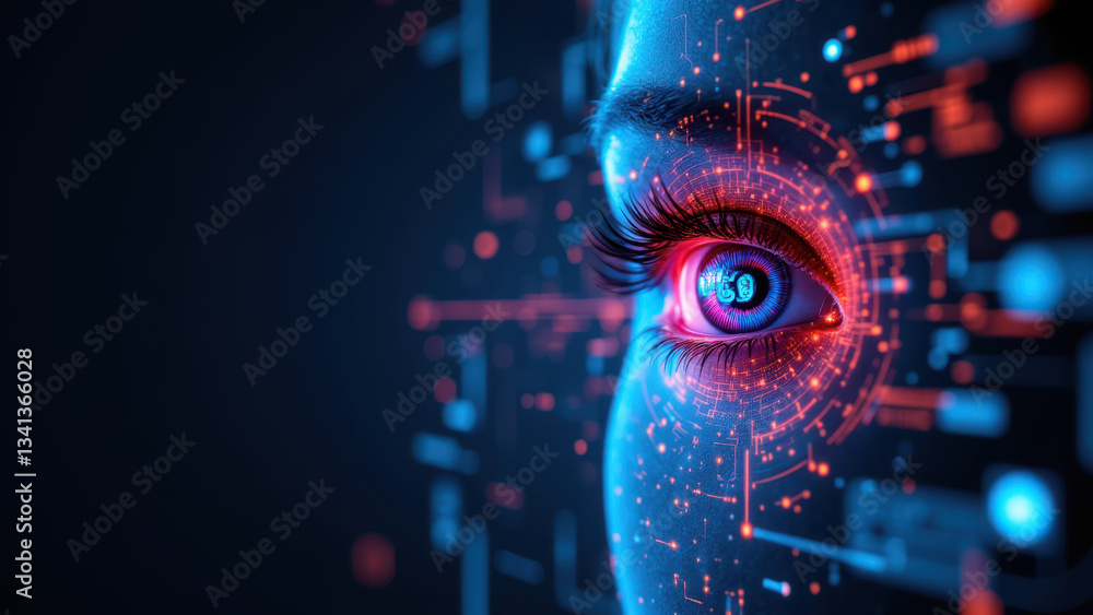 Aufkleber cybersecurity eye with digital overlay and kubernetes theme.