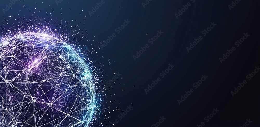 Poster big data and cybersecurity are represented by a 3d neural network illustration, complete with a data