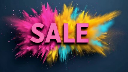 Vibrant sale banner with exploding colorful powder effect and 3D text