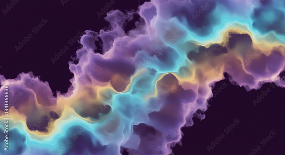 Poster abstract flowing cloud design, with smooth gradient colors on dark background