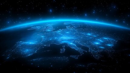 Obraz premium Europe night view from space showing city lights