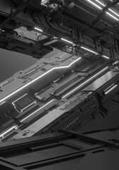 Obraz premium A detailed, abstract composition of metallic panels and glowing lines, creating a sense of futuristic technology and industrial design. The image evokes a sense of complexity and intrigue.