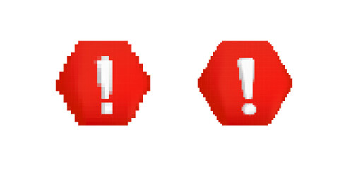 Two red exclamation marks within hexagonal shapes signify urgency or caution and attract attention.