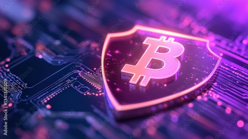 Aufkleber a digital representation of a bitcoin symbol on a circuit board, emphasizing cryptocurrency security