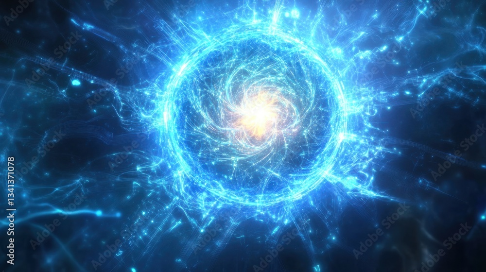 Poster abstract blue cyber network with connected glowing dots and futuristic circuit pathways.