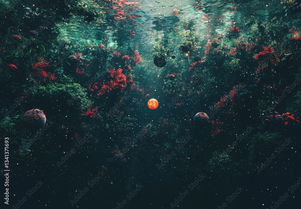 Poster outer space contains an endless nebula galaxy with an abstract background, produced by generative ai