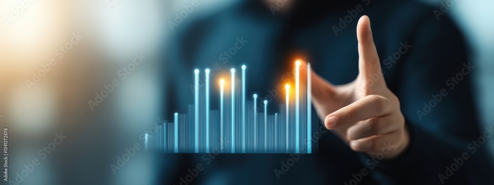 Aufkleber business person interacting with virtual data analytics display
