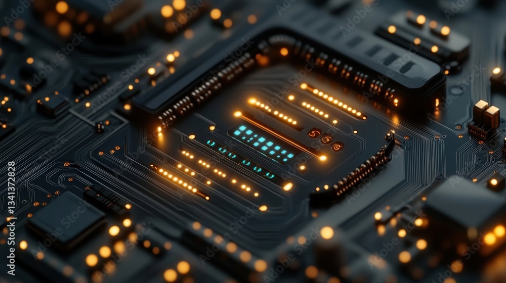 Poster abstract robotic ai technology background with futuristic sci-fi details and glowing circuits.