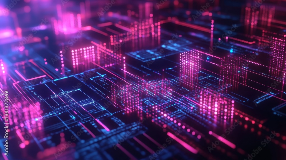 Poster abstract robotic ai technology background with futuristic sci-fi details and glowing circuits.