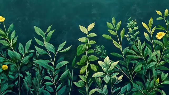 Serene Green Botanical Illustration: A Tranquil Garden Escape