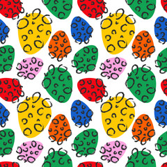 Easter seamless pattern with hand drawn colorful funny eggs