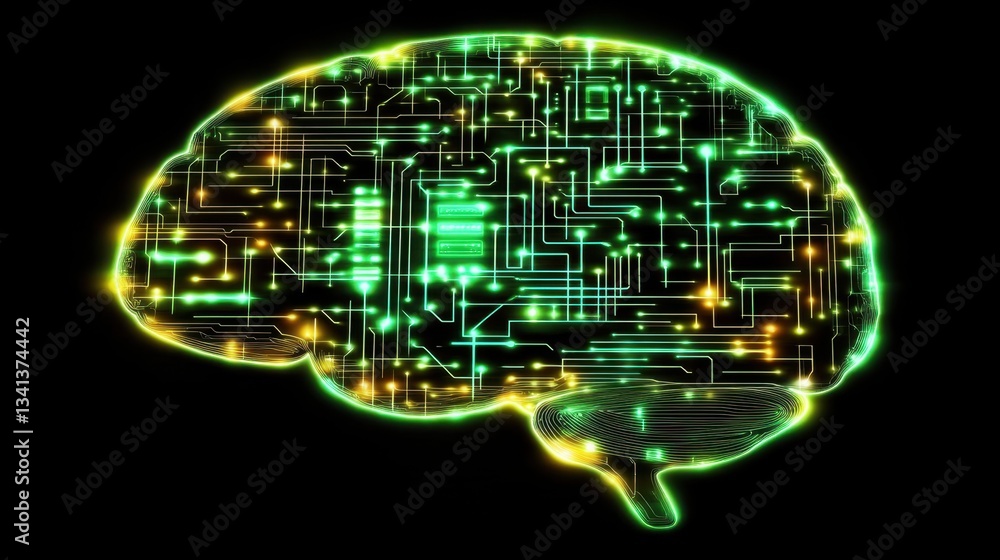 Aufkleber ai and machine learning concept with digital circuits forming a human brain.
