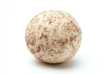 A round, off-white object speckled with brown, isolated on white.