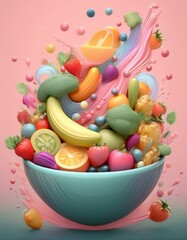 bowl brimming with a cascade of fresh fruits and vegetables