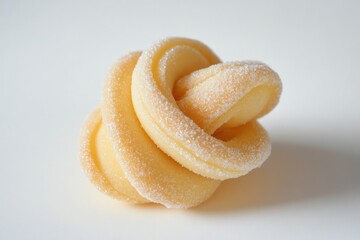 Sweet sugar-coated pastry knots, delicately intertwined, creating a visually appealing treat.