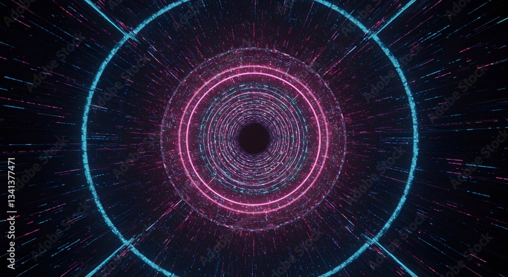 Poster abstract circular portal with glowing light rays, sci-fi tunnel effect