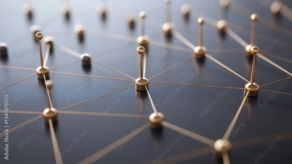 Poster blockchain network visualization with glowing nodes and cryptocurrency symbols.