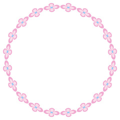 Pink floral round frame. Simple flowers isolated design element on white background. Floral mandala vector illustration. Fantasy round ornament for decor clothes, home, etc.