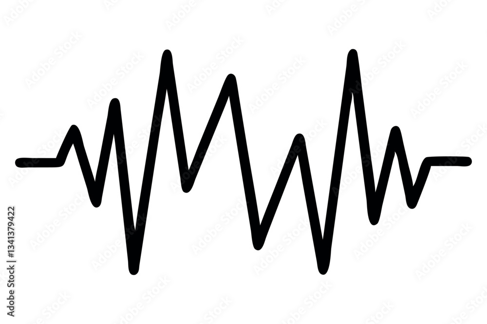 Poster abstract soundwave pattern in black and white with sharp peaks and valleys, representing dynamic fre