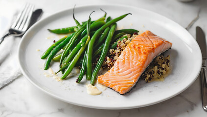Salmon with green beans and quinoa