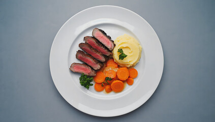 Steak Dinner with Mashed Potatoes and Carrots