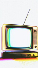 Vintage Television with Colorful Glitch Art: A Nostalgic Retro Technology Display